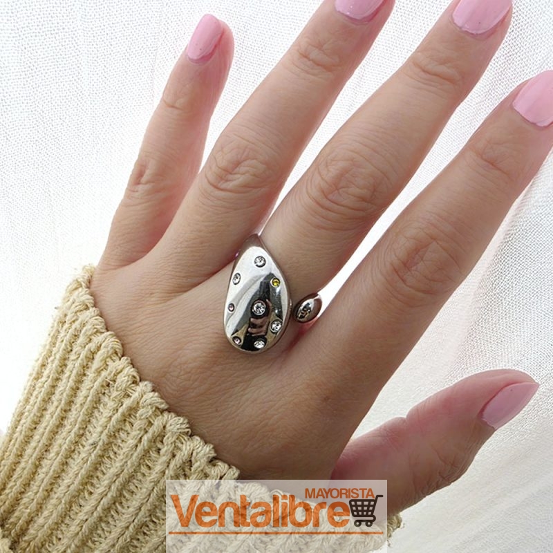 ANILLO DE ACERO QUIRÚRGICO GOTA CON STRASSES MULTICOLOR