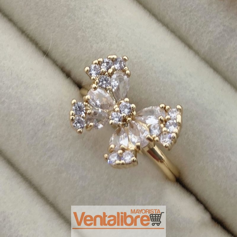 ANILLO DE BRONCE BAÑADO EN ORO MARIPOSA CON CUBIC CRISTAL CON MICRO PAVE CRISTAL