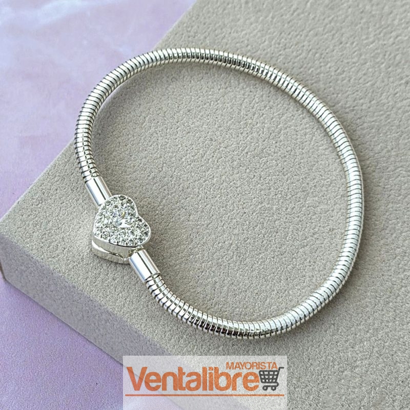PULSERA DE ACERO BLANCO SIMIL PANDOR COLA DE RATÓN 3.5 MM. GROSOR 18 CM.