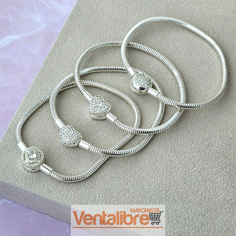 PULSERA DE ACERO BLANCO SIMIL PANDOR COLA DE RATÓN 3.5 MM. GROSOR 18 CM. - Imagen 3