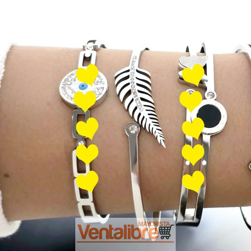 PULSERA ESCLAVA DE ACERO QUIRÚRGICO HOJA CON STRASS CRISTAL