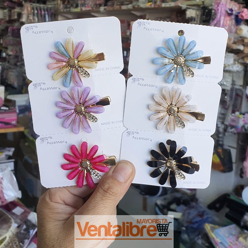 BROCHE HEBILLA PARA EL PELO DISEÑO DAISY FLOR CON STRASS