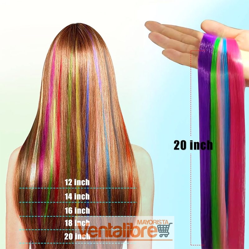 EXTENSIÓNES PELO SINTÉTICO LISO MECHAS CLIP FLUO - Imagen 3