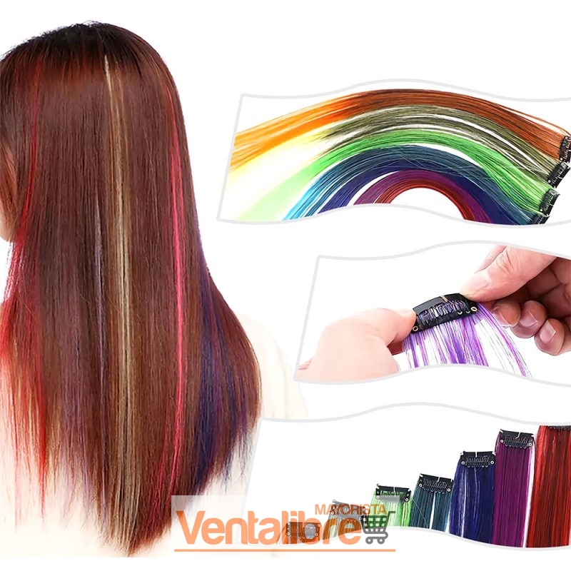 EXTENSIÓNES PELO SINTÉTICO LISO MECHAS CLIP FLUO - Imagen 4