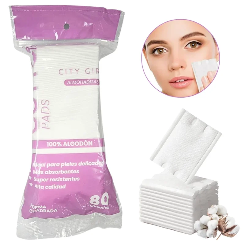 ALGODÓN CUADRADAS DE CITY GIRL PARA DESMAQUILLAR 80U.